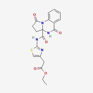 molecular formula C19H18N4O5S B14934557 ethyl (2-{[(5-hydroxy-1-oxo-2,3-dihydropyrrolo[1,2-a]quinazolin-3a(1H)-yl)carbonyl]amino}-1,3-thiazol-4-yl)acetate (non-preferred name) 