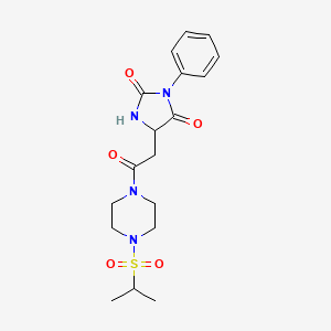 molecular formula C18H24N4O5S B14934570 5-{2-Oxo-2-[4-(propan-2-ylsulfonyl)piperazin-1-yl]ethyl}-3-phenylimidazolidine-2,4-dione 