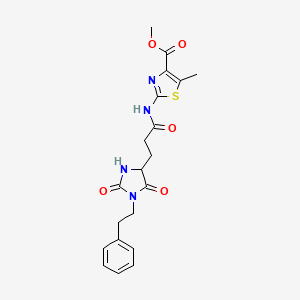 molecular formula C20H22N4O5S B14935197 Methyl 2-({3-[2,5-dioxo-1-(2-phenylethyl)imidazolidin-4-yl]propanoyl}amino)-5-methyl-1,3-thiazole-4-carboxylate 