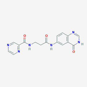 molecular formula C16H14N6O3 B14935312 N-{3-oxo-3-[(4-oxo-3,4-dihydro-6-quinazolinyl)amino]propyl}-2-pyrazinecarboxamide 