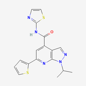 molecular formula C17H15N5OS2 B14935394 1-(propan-2-yl)-N-(1,3-thiazol-2-yl)-6-(thiophen-2-yl)-1H-pyrazolo[3,4-b]pyridine-4-carboxamide 