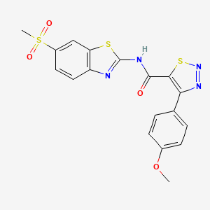 molecular formula C18H14N4O4S3 B14935633 4-(4-methoxyphenyl)-N-[(2Z)-6-(methylsulfonyl)-1,3-benzothiazol-2(3H)-ylidene]-1,2,3-thiadiazole-5-carboxamide 