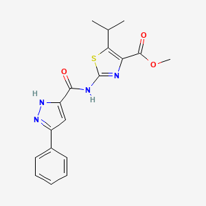 molecular formula C18H18N4O3S B14935836 methyl 2-{[(5-phenyl-1H-pyrazol-3-yl)carbonyl]amino}-5-(propan-2-yl)-1,3-thiazole-4-carboxylate 