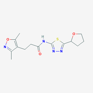 molecular formula C14H18N4O3S B14936335 3-(3,5-dimethylisoxazol-4-yl)-N-(5-(tetrahydrofuran-2-yl)-1,3,4-thiadiazol-2-yl)propanamide 