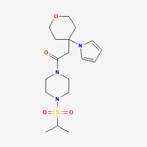 molecular formula C18H29N3O4S B14936646 1-[4-(propan-2-ylsulfonyl)piperazin-1-yl]-2-[4-(1H-pyrrol-1-yl)tetrahydro-2H-pyran-4-yl]ethanone 