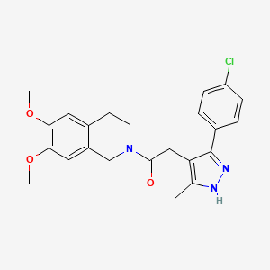 molecular formula C23H24ClN3O3 B14936650 2-[5-(4-chlorophenyl)-3-methyl-1H-pyrazol-4-yl]-1-(6,7-dimethoxy-3,4-dihydroisoquinolin-2(1H)-yl)ethanone 