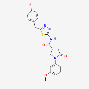 molecular formula C21H19FN4O3S B14937060 N-[(2E)-5-(4-fluorobenzyl)-1,3,4-thiadiazol-2(3H)-ylidene]-1-(3-methoxyphenyl)-5-oxopyrrolidine-3-carboxamide 