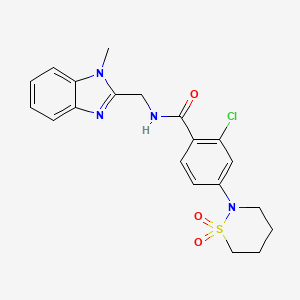 molecular formula C20H21ClN4O3S B14937145 2-chloro-4-(1,1-dioxido-1,2-thiazinan-2-yl)-N-[(1-methyl-1H-benzimidazol-2-yl)methyl]benzamide 