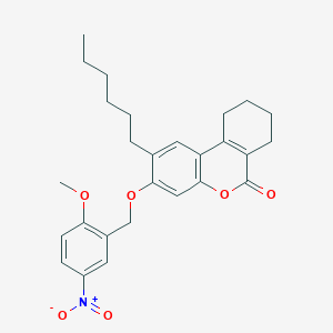 molecular formula C27H31NO6 B14937295 2-hexyl-3-[(2-methoxy-5-nitrobenzyl)oxy]-7,8,9,10-tetrahydro-6H-benzo[c]chromen-6-one 