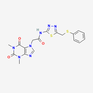 molecular formula C18H17N7O3S2 B14937874 2-(1,3-dimethyl-2,6-dioxo-1,2,3,6-tetrahydro-7H-purin-7-yl)-N-{5-[(phenylsulfanyl)methyl]-1,3,4-thiadiazol-2-yl}acetamide 