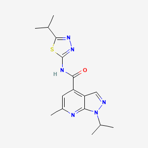 molecular formula C16H20N6OS B14937928 6-methyl-1-(propan-2-yl)-N-[(2E)-5-(propan-2-yl)-1,3,4-thiadiazol-2(3H)-ylidene]-1H-pyrazolo[3,4-b]pyridine-4-carboxamide 