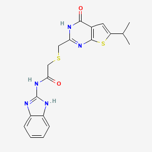 molecular formula C19H19N5O2S2 B14938291 N-(1H-benzimidazol-2-yl)-2-({[4-hydroxy-6-(propan-2-yl)thieno[2,3-d]pyrimidin-2-yl]methyl}sulfanyl)acetamide 