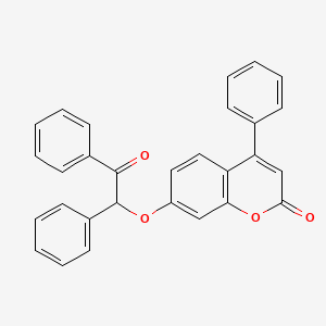 2H-1-Benzopyran-2-one, 7-(2-oxo-1,2-diphenylethoxy)-4-phenyl-