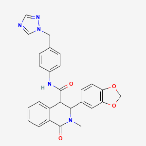 molecular formula C27H23N5O4 B14938428 3-(1,3-benzodioxol-5-yl)-2-methyl-1-oxo-N-[4-(1H-1,2,4-triazol-1-ylmethyl)phenyl]-1,2,3,4-tetrahydroisoquinoline-4-carboxamide 