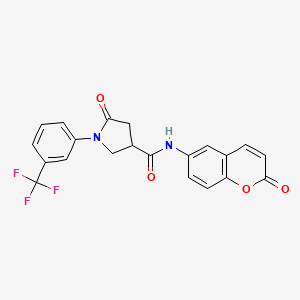 molecular formula C21H15F3N2O4 B14938496 5-oxo-N-(2-oxo-2H-chromen-6-yl)-1-[3-(trifluoromethyl)phenyl]pyrrolidine-3-carboxamide 