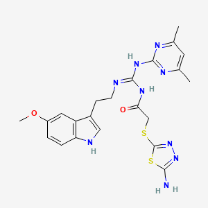 molecular formula C22H25N9O2S2 B14939050 2-[(5-amino-1,3,4-thiadiazol-2-yl)sulfanyl]-N-[(E)-[(4,6-dimethylpyrimidin-2-yl)amino]{[2-(5-methoxy-1H-indol-3-yl)ethyl]amino}methylidene]acetamide 