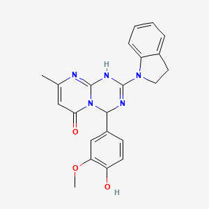 molecular formula C22H21N5O3 B14939350 2-(2,3-dihydro-1H-indol-1-yl)-4-(4-hydroxy-3-methoxyphenyl)-8-methyl-1,4-dihydro-6H-pyrimido[1,2-a][1,3,5]triazin-6-one 