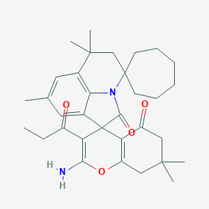 2-Amino-6',6',7,7,8'-pentamethyl-3-propionyl-5',6',7,8-tetrahydrodispiro[chromene-4,1'-pyrrolo[3,2,1-IJ]quinoline-4',1''-cycloheptane]-2',5(6H)-dione