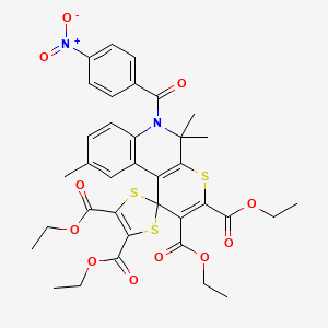 Tetraethyl 5',5',9'-trimethyl-6'-[(4-nitrophenyl)carbonyl]-5',6'-dihydrospiro[1,3-dithiole-2,1'-thiopyrano[2,3-c]quinoline]-2',3',4,5-tetracarboxylate