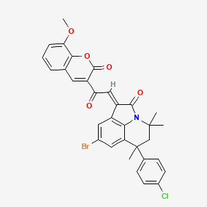 (1E)-8-bromo-6-(4-chlorophenyl)-1-[2-(8-methoxy-2-oxo-2H-chromen-3-yl)-2-oxoethylidene]-4,4,6-trimethyl-5,6-dihydro-4H-pyrrolo[3,2,1-ij]quinolin-2(1H)-one