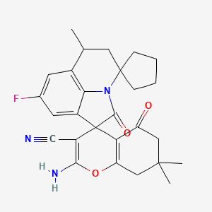 2-Amino-8'-fluoro-6',7,7-trimethyl-2',5-dioxo-5,5',6,6',7,8-hexahydrodispiro[chromene-4,1'-pyrrolo[3,2,1-ij]quinoline-4',1''-cyclopentane]-3-carbonitrile