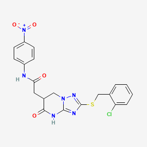 molecular formula C20H17ClN6O4S B14940097 2-{2-[(2-chlorobenzyl)sulfanyl]-5-oxo-4,5,6,7-tetrahydro[1,2,4]triazolo[1,5-a]pyrimidin-6-yl}-N-(4-nitrophenyl)acetamide 