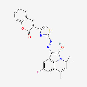 (1E)-8-fluoro-4,4,6-trimethyl-1-{2-[4-(2-oxo-2H-chromen-3-yl)-1,3-thiazol-2-yl]hydrazinylidene}-4H-pyrrolo[3,2,1-ij]quinolin-2(1H)-one