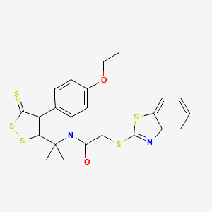 2-(1,3-benzothiazol-2-ylsulfanyl)-1-(7-ethoxy-4,4-dimethyl-1-thioxo-1,4-dihydro-5H-[1,2]dithiolo[3,4-c]quinolin-5-yl)ethanone