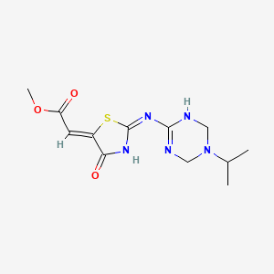 Methyl 2-[2-[(5-isopropyl-1,3,5-triazinan-2-yliden)amino]-4-oxo-1,3-thiazol-5(4H)-yliden]acetate