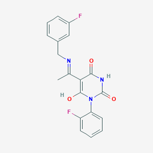 (5E)-5-{1-[(3-fluorobenzyl)amino]ethylidene}-1-(2-fluorophenyl)pyrimidine-2,4,6(1H,3H,5H)-trione