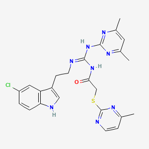 N-{(E)-{[2-(5-chloro-1H-indol-3-yl)ethyl]amino}[(4,6-dimethylpyrimidin-2-yl)amino]methylidene}-2-[(4-methylpyrimidin-2-yl)sulfanyl]acetamide