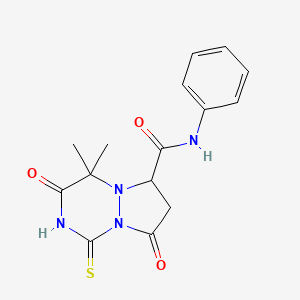 molecular formula C15H16N4O3S B14940868 4,4-dimethyl-3,8-dioxo-N-phenyl-1-sulfanyl-3,4,7,8-tetrahydro-6H-pyrazolo[1,2-a][1,2,4]triazine-6-carboxamide 