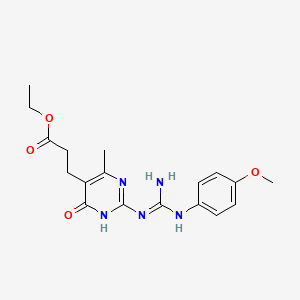 ethyl 3-{2-[N'-(4-methoxyphenyl)carbamimidamido]-4-methyl-6-oxo-1,6-dihydropyrimidin-5-yl}propanoate