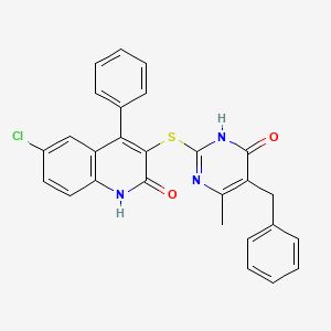 3-[(5-benzyl-4-hydroxy-6-methylpyrimidin-2-yl)sulfanyl]-6-chloro-4-phenylquinolin-2(1H)-one