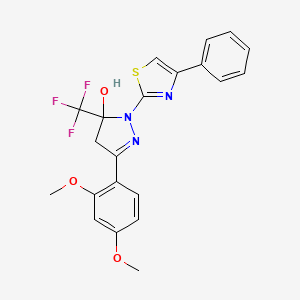 molecular formula C21H18F3N3O3S B14941225 3-(2,4-dimethoxyphenyl)-1-(4-phenyl-1,3-thiazol-2-yl)-5-(trifluoromethyl)-4,5-dihydro-1H-pyrazol-5-ol 