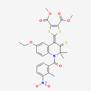 molecular formula C28H26N2O8S3 B14941307 dimethyl 2-{6-ethoxy-2,2-dimethyl-1-[(2-methyl-3-nitrophenyl)carbonyl]-3-thioxo-2,3-dihydroquinolin-4(1H)-ylidene}-1,3-dithiole-4,5-dicarboxylate 