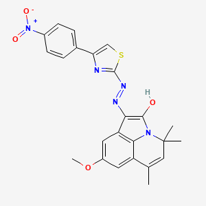 (1E)-8-methoxy-4,4,6-trimethyl-1-{2-[4-(4-nitrophenyl)-1,3-thiazol-2-yl]hydrazinylidene}-4H-pyrrolo[3,2,1-ij]quinolin-2(1H)-one