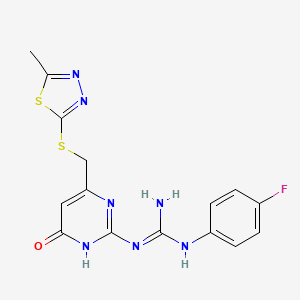 molecular formula C15H14FN7OS2 B14941582 1-(4-Fluorophenyl)-3-(4-{[(5-methyl-1,3,4-thiadiazol-2-yl)sulfanyl]methyl}-6-oxo-1,6-dihydropyrimidin-2-yl)guanidine 