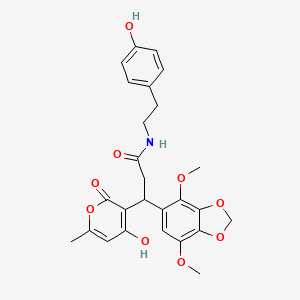 3-(4,7-dimethoxy-1,3-benzodioxol-5-yl)-3-(4-hydroxy-6-methyl-2-oxo-2H-pyran-3-yl)-N-[2-(4-hydroxyphenyl)ethyl]propanamide