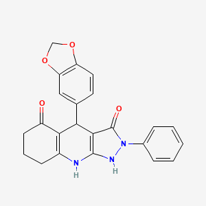 molecular formula C23H19N3O4 B14942003 4-(1,3-benzodioxol-5-yl)-3-hydroxy-2-phenyl-2,4,6,7,8,9-hexahydro-5H-pyrazolo[3,4-b]quinolin-5-one 