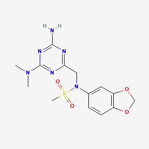 molecular formula C14H18N6O4S B14942201 N-{[4-amino-6-(dimethylamino)-1,3,5-triazin-2-yl]methyl}-N-(1,3-benzodioxol-5-yl)methanesulfonamide 