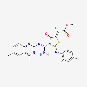 molecular formula C25H24N6O3S B14942252 Methyl 2-{2-[(2,4-dimethylphenyl)imino]-3-[[(4,6-dimethyl-2-quinazolinyl)amino](imino)methyl]-4-oxo-1,3-thiazolan-5-yliden}acetate 