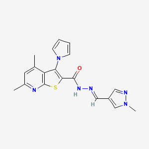 4,6-dimethyl-N'-[(E)-(1-methyl-1H-pyrazol-4-yl)methylidene]-3-(1H-pyrrol-1-yl)thieno[2,3-b]pyridine-2-carbohydrazide