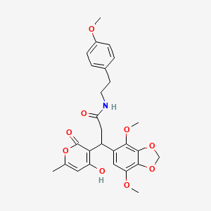 molecular formula C27H29NO9 B14942317 3-(4,7-dimethoxy-1,3-benzodioxol-5-yl)-3-(4-hydroxy-6-methyl-2-oxo-2H-pyran-3-yl)-N-[2-(4-methoxyphenyl)ethyl]propanamide 