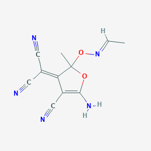 molecular formula C11H9N5O2 B14942354 [5-amino-4-cyano-2-{[(1E)-ethylideneamino]oxy}-2-methylfuran-3(2H)-ylidene]propanedinitrile 