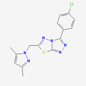 molecular formula C15H13ClN6S B14942545 3-(4-chlorophenyl)-6-[(3,5-dimethyl-1H-pyrazol-1-yl)methyl][1,2,4]triazolo[3,4-b][1,3,4]thiadiazole 