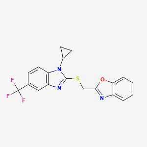 molecular formula C19H14F3N3OS B14942750 2-({[1-cyclopropyl-5-(trifluoromethyl)-1H-benzimidazol-2-yl]sulfanyl}methyl)-1,3-benzoxazole 