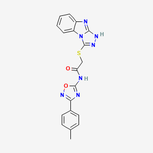 molecular formula C19H15N7O2S B14942820 N-[3-(4-methylphenyl)-1,2,4-oxadiazol-5-yl]-2-(9H-[1,2,4]triazolo[4,3-a]benzimidazol-3-ylsulfanyl)acetamide 