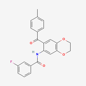 molecular formula C23H18FNO4 B14942834 3-fluoro-N-{7-[(4-methylphenyl)carbonyl]-2,3-dihydro-1,4-benzodioxin-6-yl}benzamide 