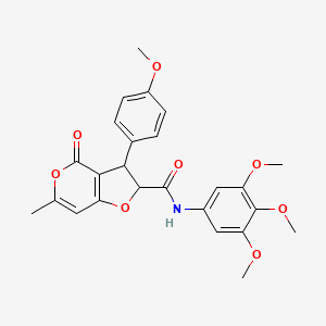 molecular formula C25H25NO8 B14942848 3-(4-methoxyphenyl)-6-methyl-4-oxo-N-(3,4,5-trimethoxyphenyl)-2,3-dihydro-4H-furo[3,2-c]pyran-2-carboxamide 